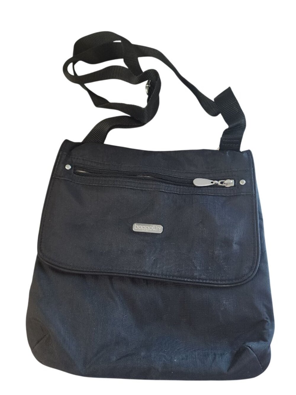 Baggallini-Black Nylon Multi Pocket Crossbody Shoulder Bag Purse-10x10